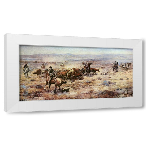 The Round-Up White Modern Wood Framed Art Print by Russell, Charles M.