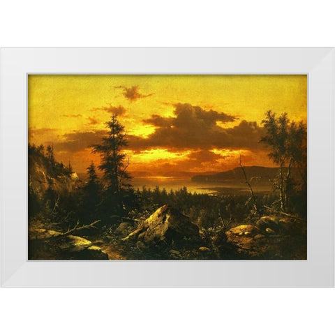 Sunset Glow White Modern Wood Framed Art Print by Bierstadt, Albert