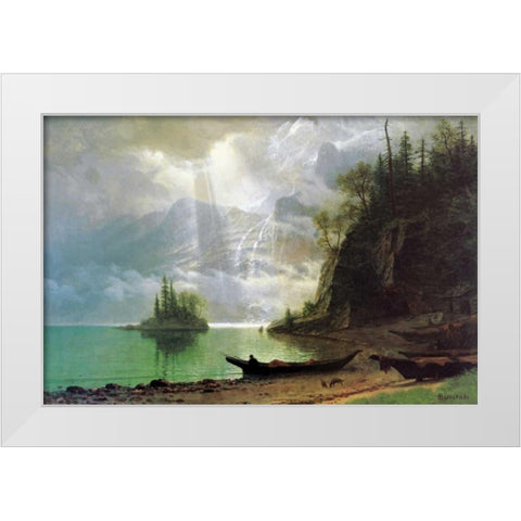 The Island White Modern Wood Framed Art Print by Bierstadt, Albert