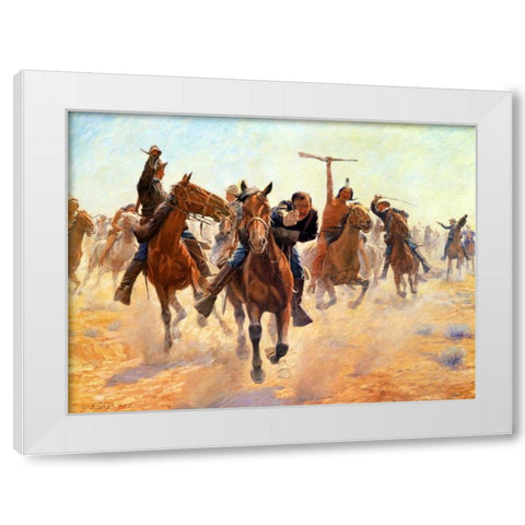 Breaking Through The Lines White Modern Wood Framed Art Print by Schreyvogel, Charles