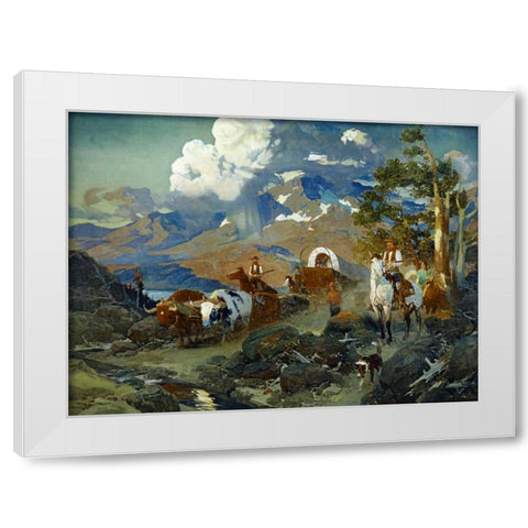 Emigrant Train at Donner Lake White Modern Wood Framed Art Print by Johnson, David