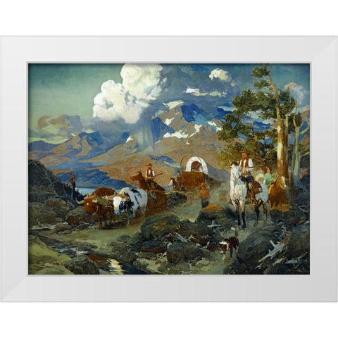 Emigrant Train at Donner Lake White Modern Wood Framed Art Print by Johnson, David