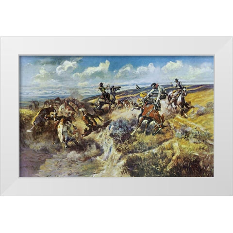 A Tight Dally and a Loose Latigo White Modern Wood Framed Art Print by Russell, Charles M.