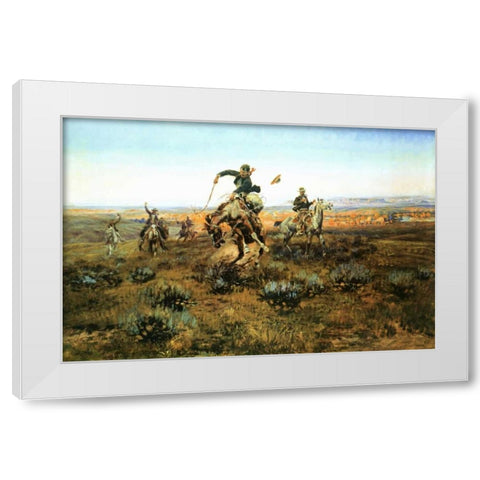 A Bad One White Modern Wood Framed Art Print by Russell, Charles M.