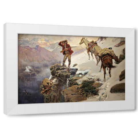 Meats Not Meat Til Its In The Pan White Modern Wood Framed Art Print by Russell, Charles M.