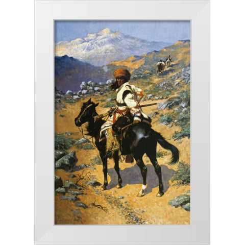 An Indian Trapper White Modern Wood Framed Art Print by Remington, Frederic