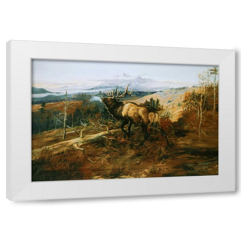 The Elk White Modern Wood Framed Art Print by Russell, Charles M.