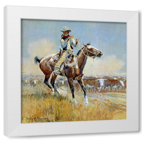 Beef for the Fighters White Modern Wood Framed Art Print by Russell, Charles M.