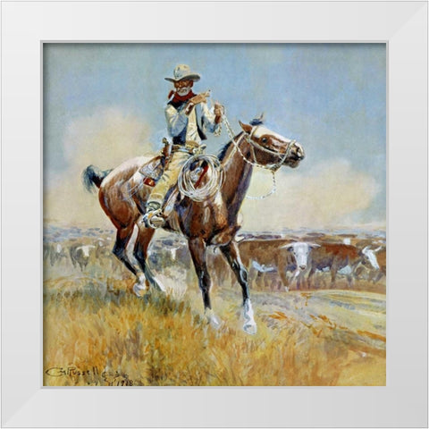 Beef for the Fighters White Modern Wood Framed Art Print by Russell, Charles M.