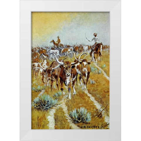 Texas Longhorns White Modern Wood Framed Art Print by Seltzer, Olaf C.