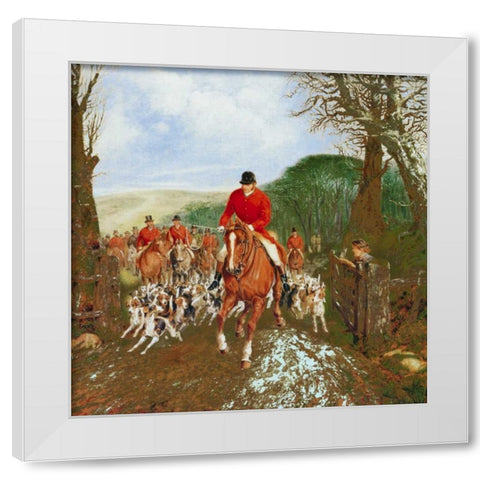 A Hunt Going Through A Gate White Modern Wood Framed Art Print by Alken, Henry Jr.