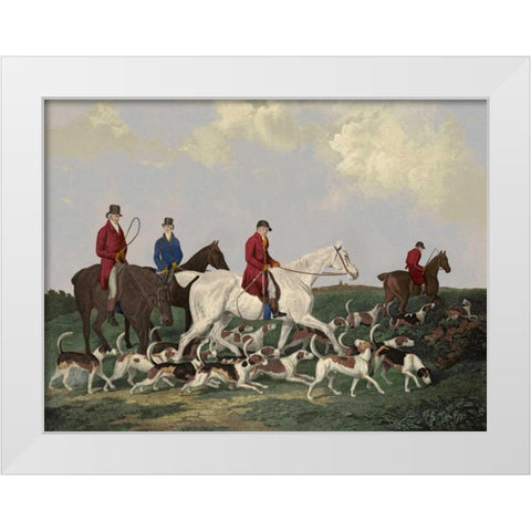 Earl Of Derbys Stag Hounds White Modern Wood Framed Art Print by Barenger