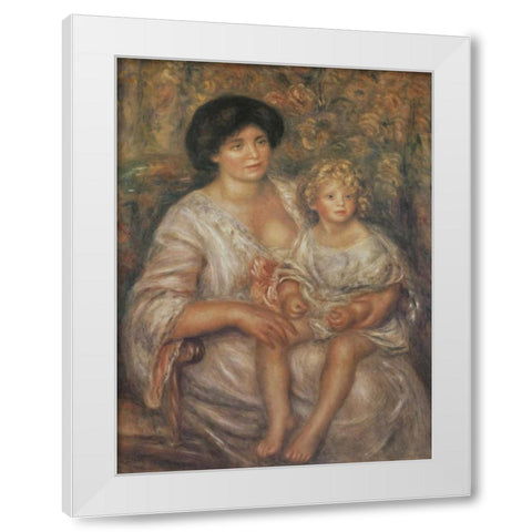 Mother and Child White Modern Wood Framed Art Print by Renoir, Pierre-Auguste