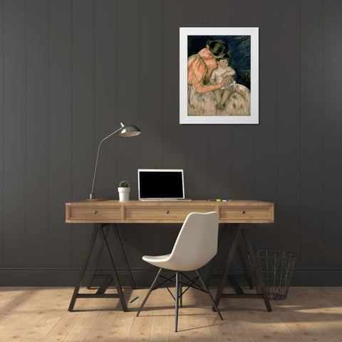 Mother and Child White Modern Wood Framed Art Print by Cassatt, Mary