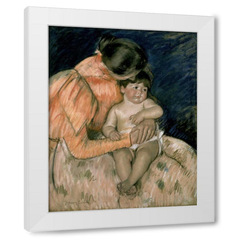 Mother and Child White Modern Wood Framed Art Print by Cassatt, Mary