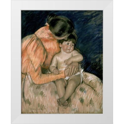 Mother and Child White Modern Wood Framed Art Print by Cassatt, Mary