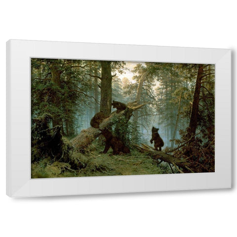 Morning In A Pine Forest White Modern Wood Framed Art Print by Shishkin, I.