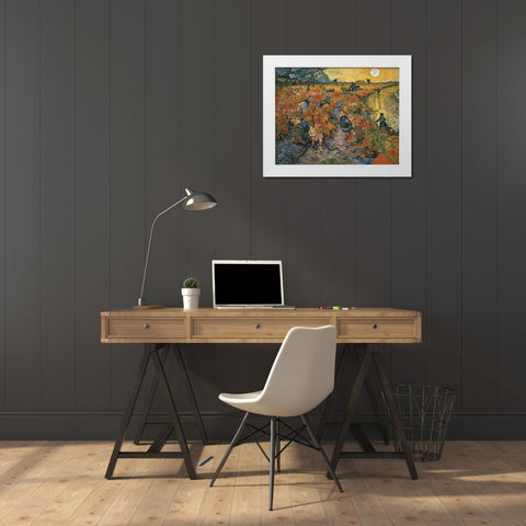 The Red Vineyard at Arles, 1888 White Modern Wood Framed Art Print by Van Gogh, Vincent