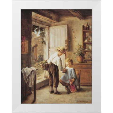 A Present For My Sister White Modern Wood Framed Art Print by Sauvage, Philippe