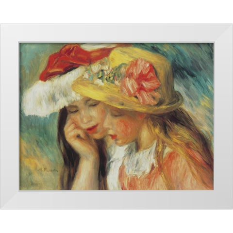 Les Deux Soeurs White Modern Wood Framed Art Print by Renoir, Pierre-Auguste