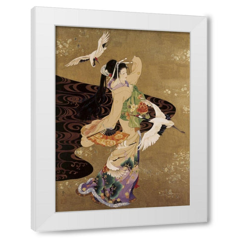 Dance Of Cranes White Modern Wood Framed Art Print by Morita, Haruyo