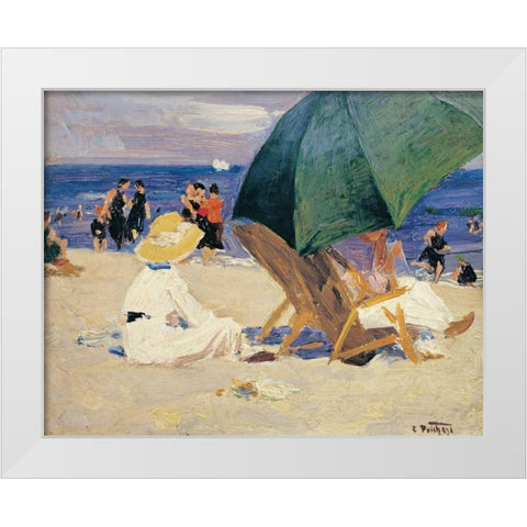 Green Umbrella White Modern Wood Framed Art Print by Potthast, Edward Henry