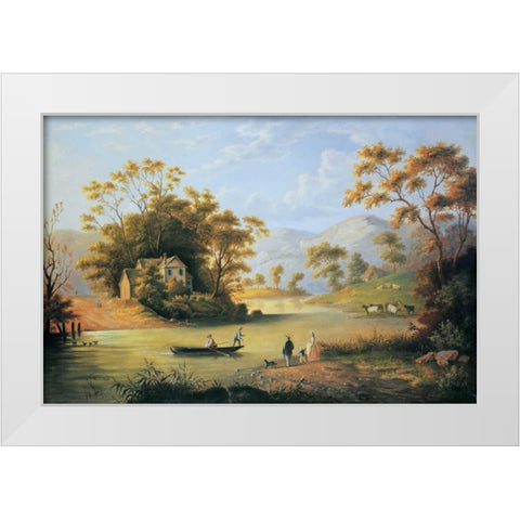 Boating On The Hudson White Modern Wood Framed Art Print by Audubon, John Woodhouse