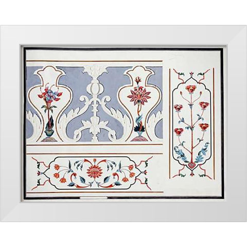 Details of The Mosaics at The Taj Mahal White Modern Wood Framed Art Print by Agra School
