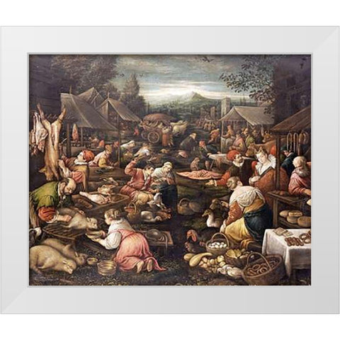 A Country Market White Modern Wood Framed Art Print by Bassano, Jacopo