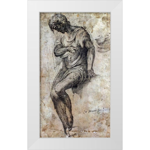 A Man Seated on a Ledge White Modern Wood Framed Art Print by Berruguete, Alonso