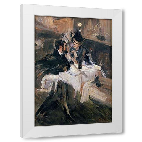 The Sweethearts Lunch White Modern Wood Framed Art Print by Boldini, Giovanni