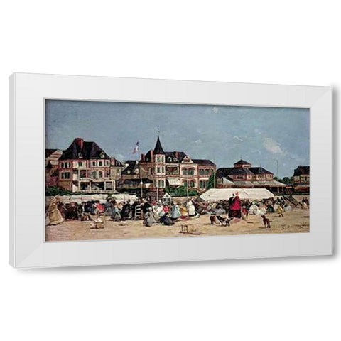 Casino De Trouville White Modern Wood Framed Art Print by Boudin, Eugene