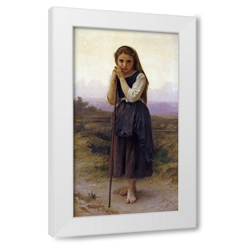 Petite Bergere White Modern Wood Framed Art Print by Bouguereau, William-Adolphe