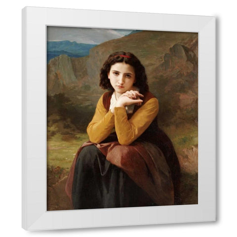 Reflective Beauty. Mignon Pensive White Modern Wood Framed Art Print by Bouguereau, William-Adolphe