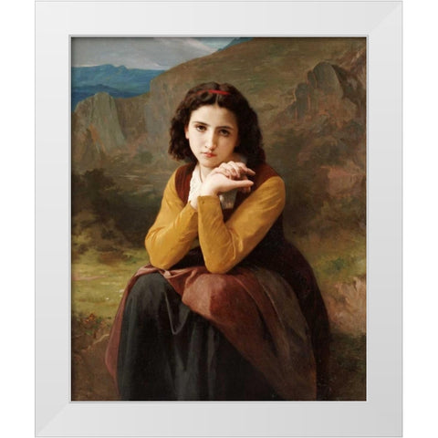 Reflective Beauty. Mignon Pensive White Modern Wood Framed Art Print by Bouguereau, William-Adolphe