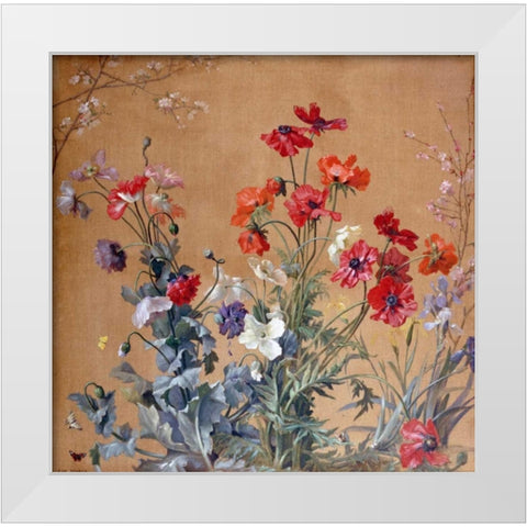 Poppies, Irises and Blossom White Modern Wood Framed Art Print by Brenner, Jean