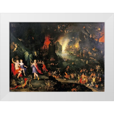 Orpheus Playing To Pluto and Persephone In The Underworld White Modern Wood Framed Art Print by Jan Brueghel the Younger