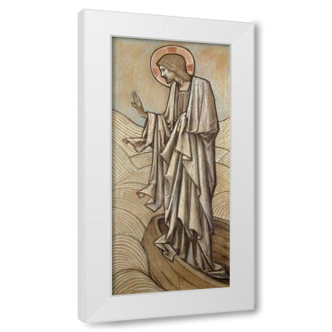 Christ Stilling The Waves White Modern Wood Framed Art Print by Burne-Jones, Sir Edward
