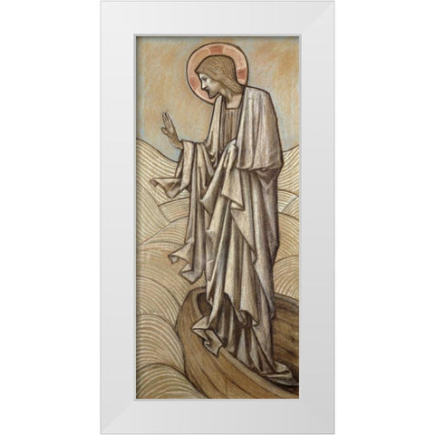 Christ Stilling The Waves White Modern Wood Framed Art Print by Burne-Jones, Sir Edward