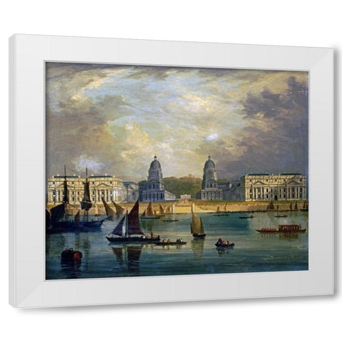 A View of Greenwich, From The River White Modern Wood Framed Art Print by Calvert, Frederick