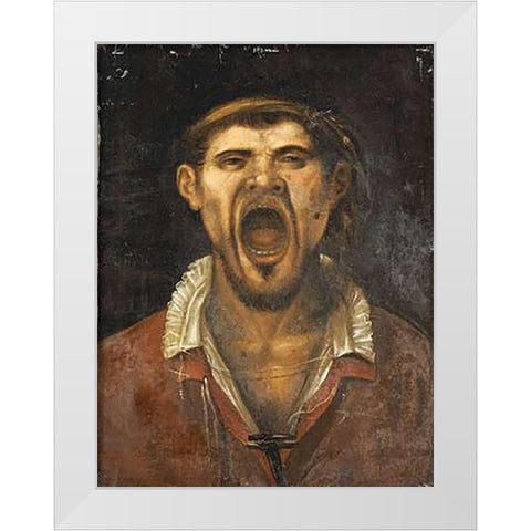 A Peasant Man, Head and Shoulders, Shouting White Modern Wood Framed Art Print by Carracci, Agostino