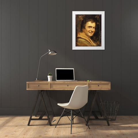 A Smiling Youth White Modern Wood Framed Art Print by Carracci, Annibale