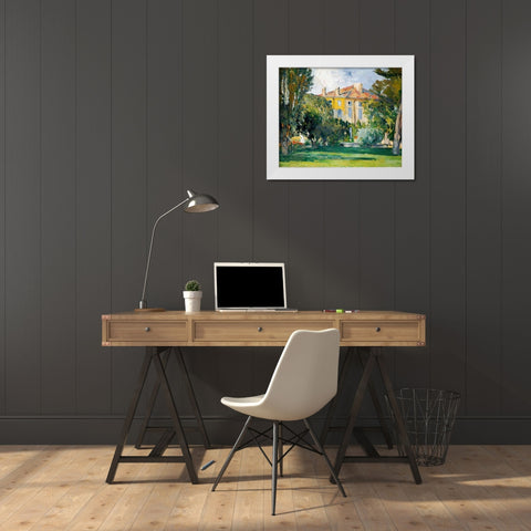 The House at Jas De Bouffan White Modern Wood Framed Art Print by Cezanne, Paul