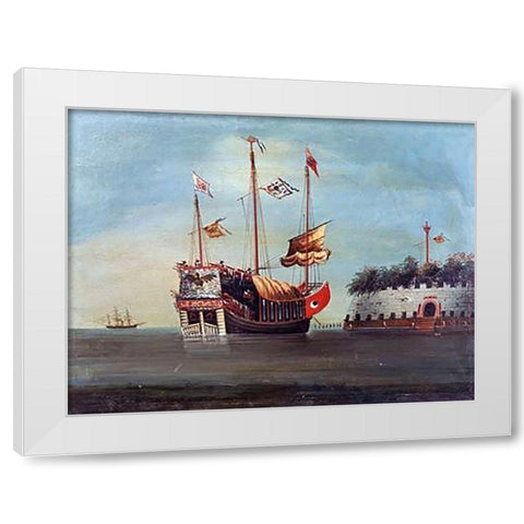 War Junks Off Folly Forts In The South China Sea White Modern Wood Framed Art Print by Chinese School
