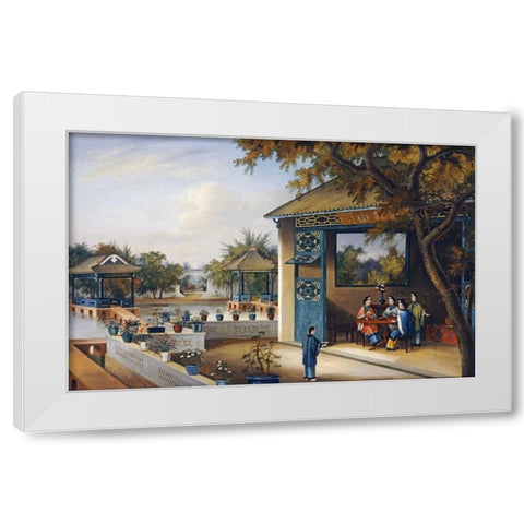 Chinese Ladies Playing Mahjong In The Pavilion of a House White Modern Wood Framed Art Print by Chinese School