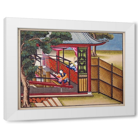 Weaving Silk On a Loom White Modern Wood Framed Art Print by Chinese School