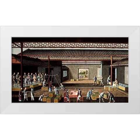 Various Stages In The Manufacture and Selling of Tea White Modern Wood Framed Art Print by Chinese School