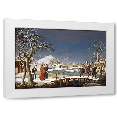 Winter: a Frozen River Landscape White Modern Wood Framed Art Print by Chinese School