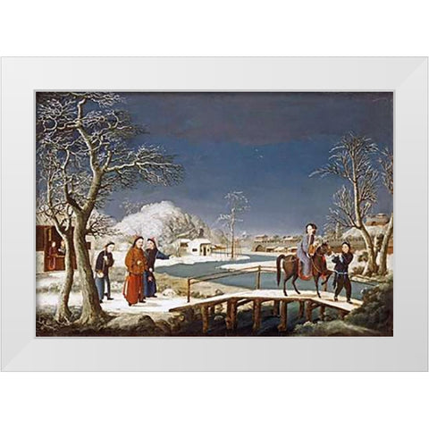 Winter: a Frozen River Landscape White Modern Wood Framed Art Print by Chinese School