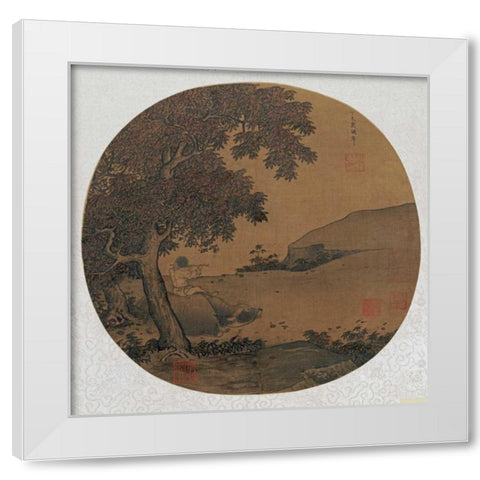 Herdboy Playing The Flute Astride a Water Buffalo White Modern Wood Framed Art Print by Ciping, Yan